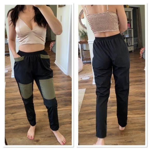 PrettyLittleThing Pants - PRETTYLITTLETHING Cargo Utility Windbreaker Pants in Black Olive green Sz 2 NWOT